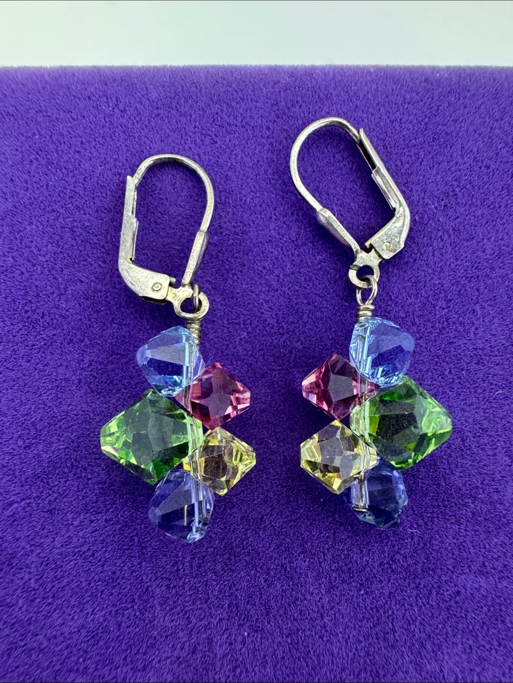 💛 Sterling Silver Multicolor Crystal Cluster Dangle Earrings | Swarovski Crystal